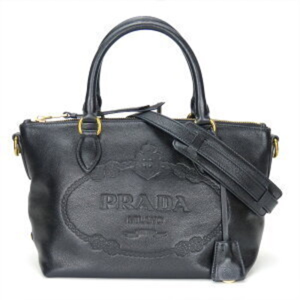 Prada Handbag Leather Nero Black Logo Shoulder Bag - Picture 11 of 11